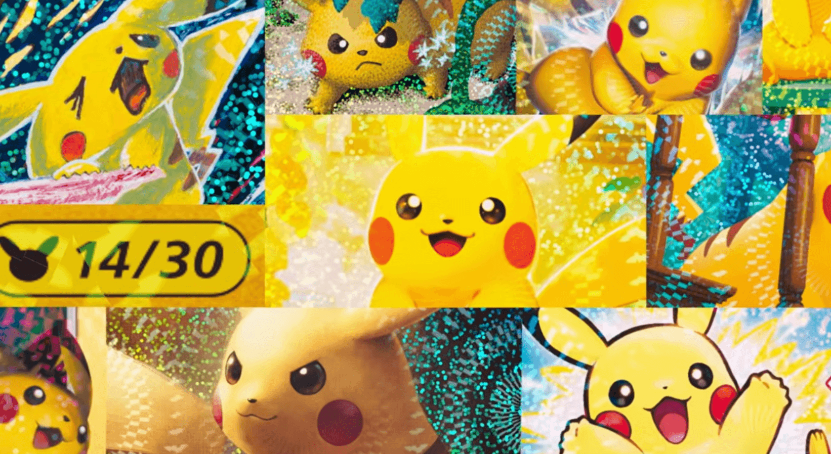 Pokemon TCG 30th Celebration Pikachu cards with multilingual card faces