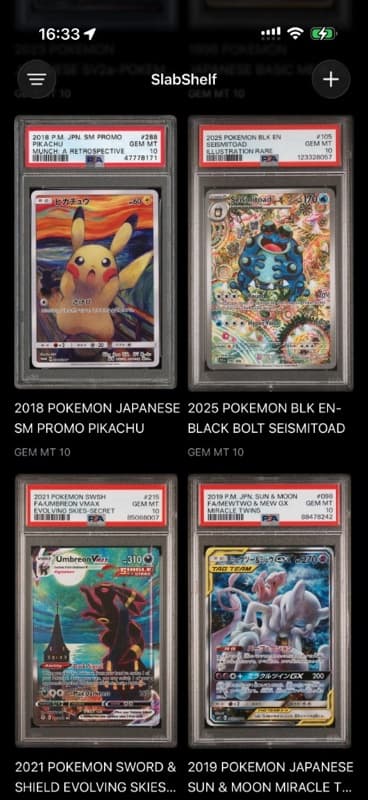 Cuadricula de coleccion de cartas graded en Slabox